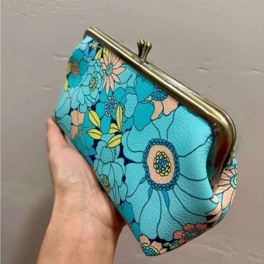 Floral Print Handmade Cowhide Kisslock Clutch/Wristlet/Phone Pouch/Crossbody